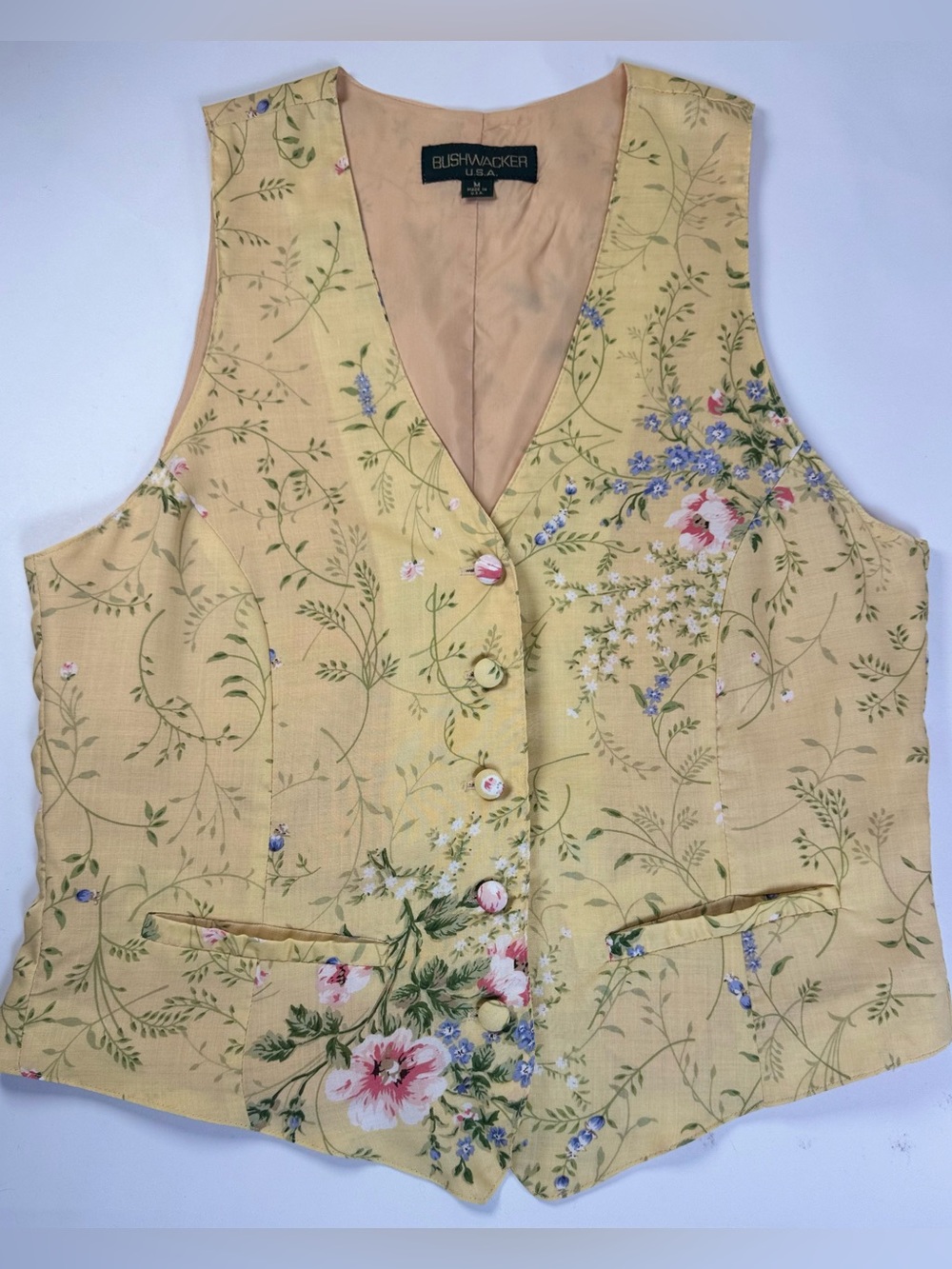 Vintage 90s Bushwacker Floral V-Neck Rayon Cottagecore Vest